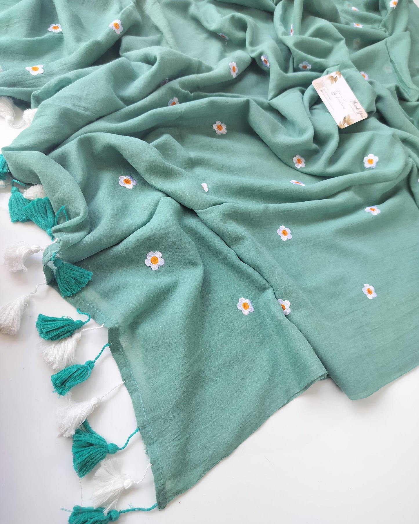 Embroidery Saree - Blossom Soft Fern