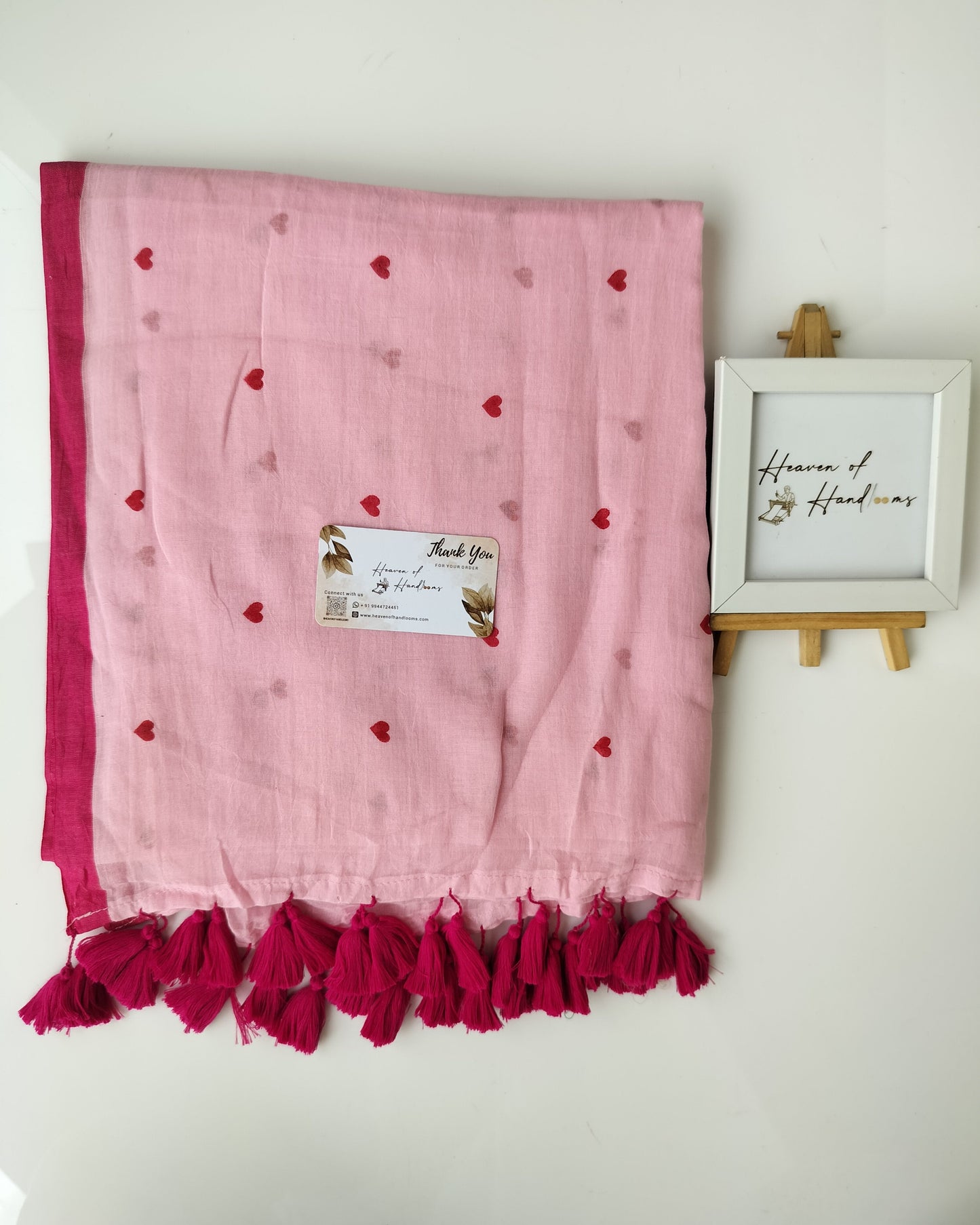 Printed Saree - Baby Pink Tiny Heart