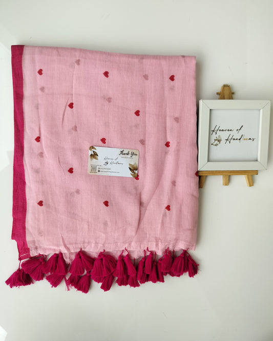 Printed Saree - Baby Pink Tiny Heart