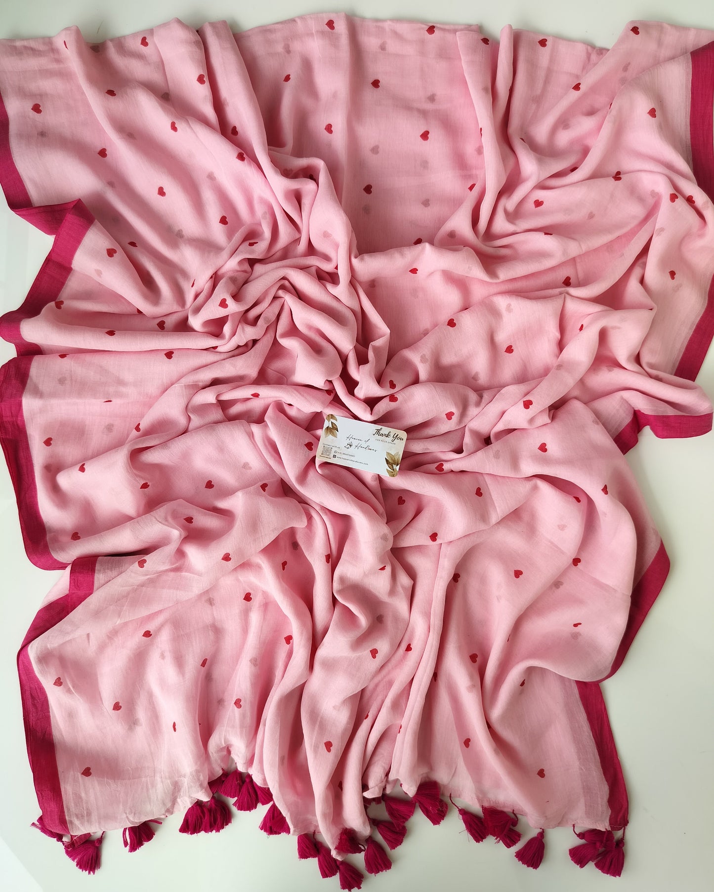 Printed Saree - Baby Pink Tiny Heart