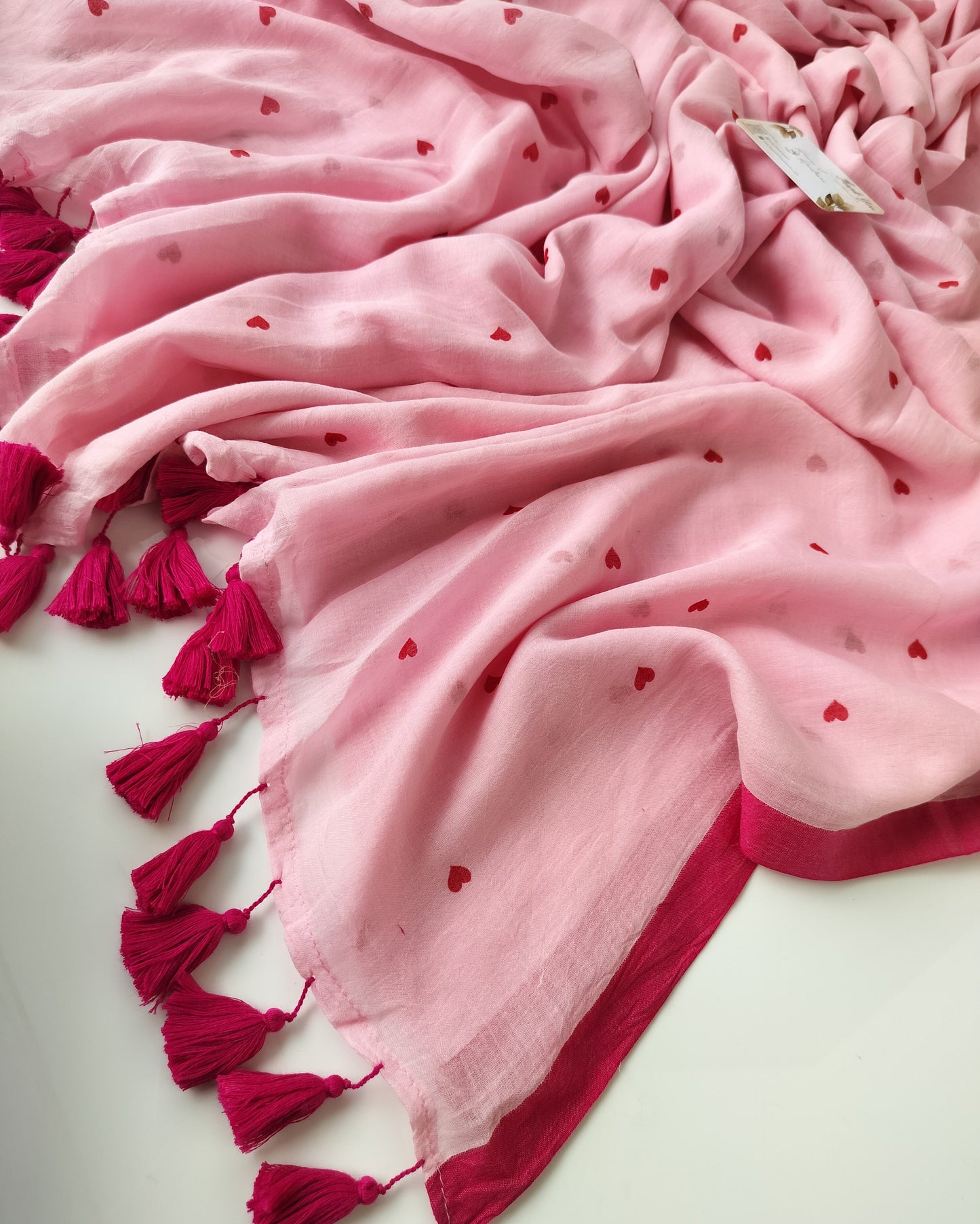 Printed Saree - Baby Pink Tiny Heart