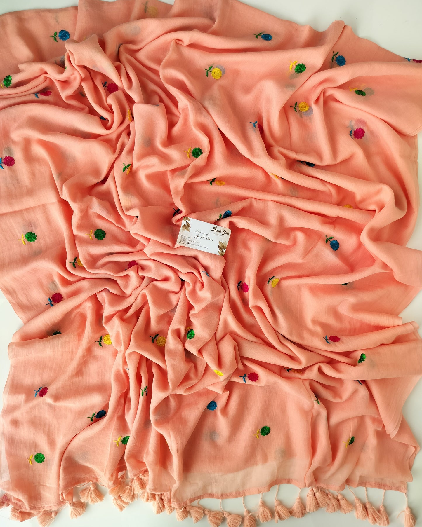 Embroidery Saree - Peach Small Flower