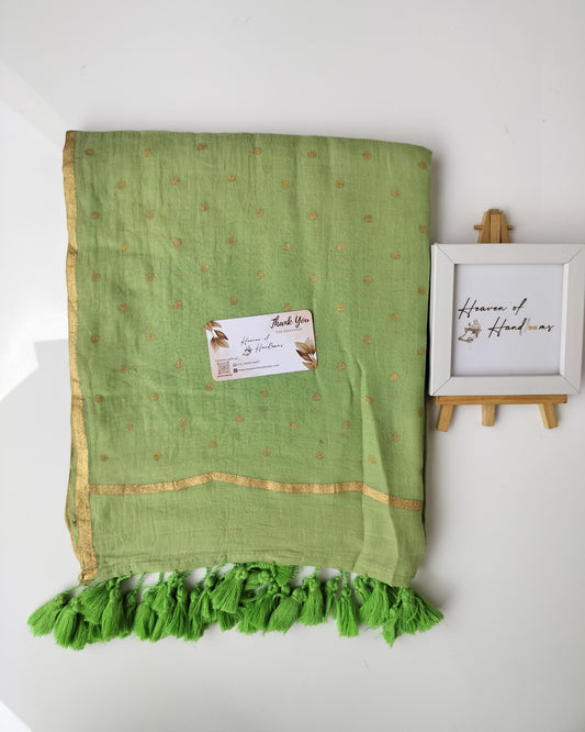 Printed Saree - Pista Green with Golden Polka Dot