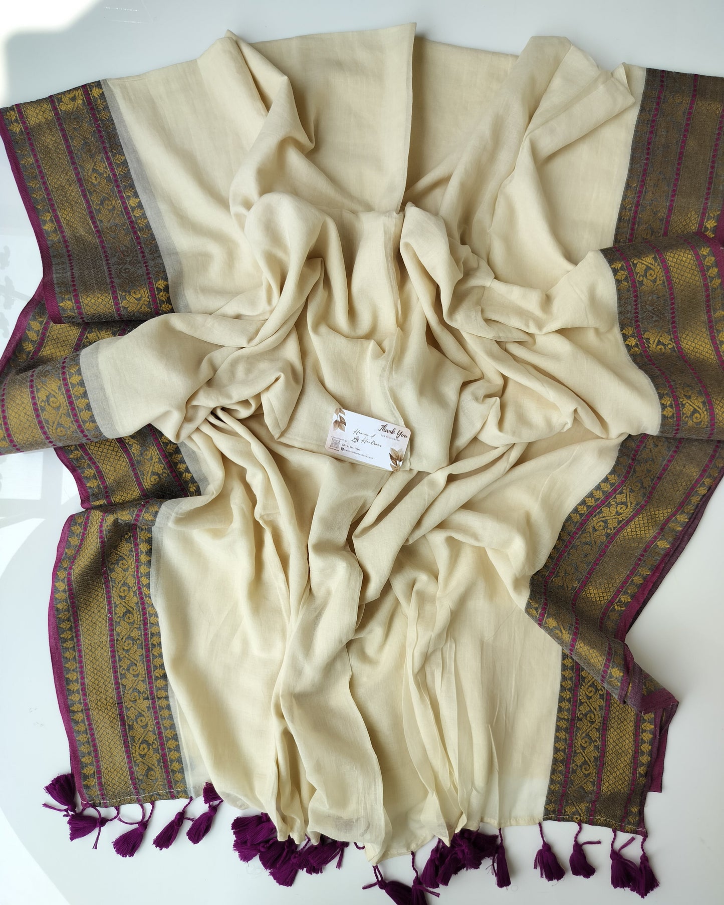 Onam-Vishu Saree - Cream Plum Border