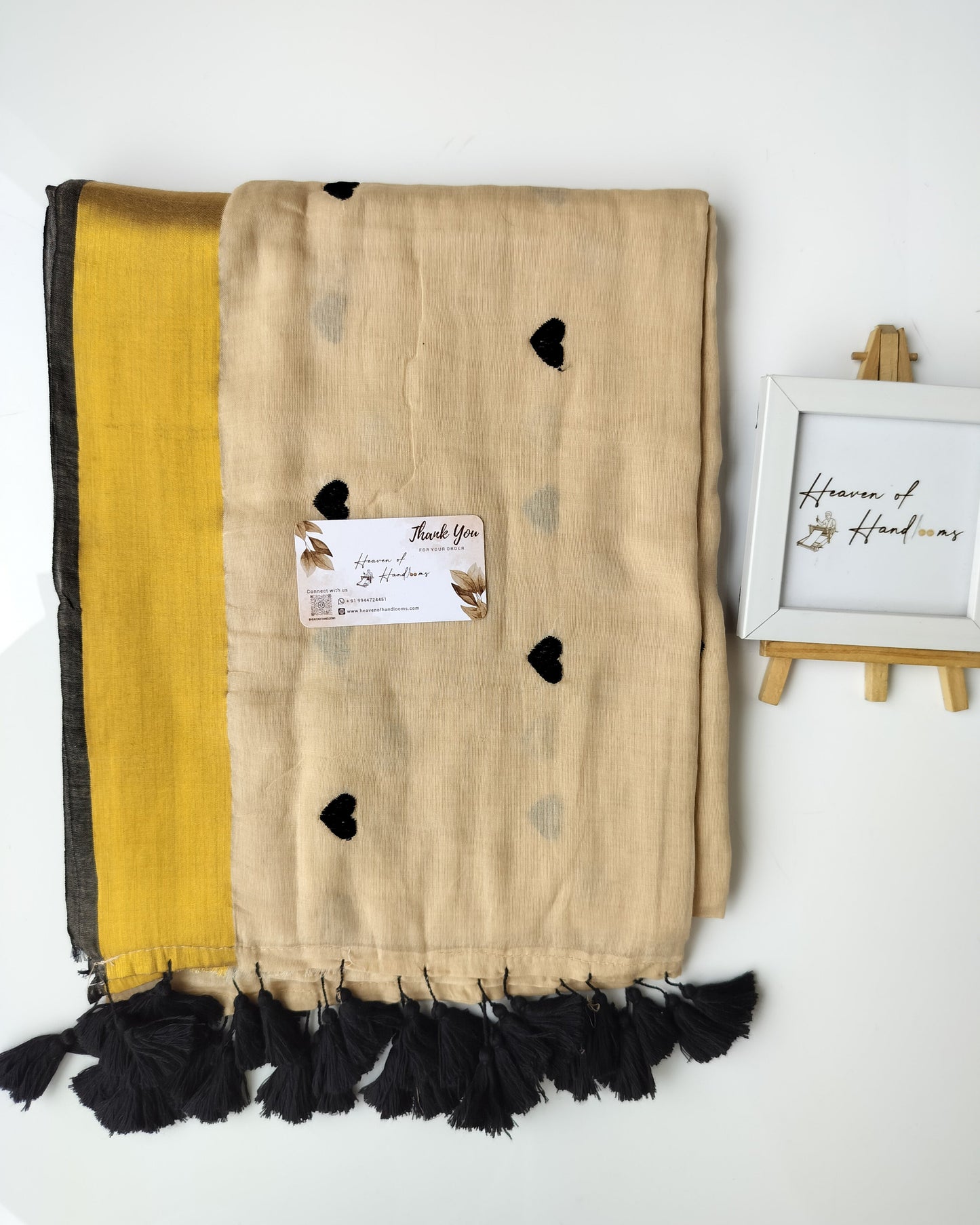 Onam-Vishu Saree - Cream Black Heart