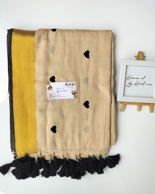 Onam-Vishu Saree - Cream Black Heart