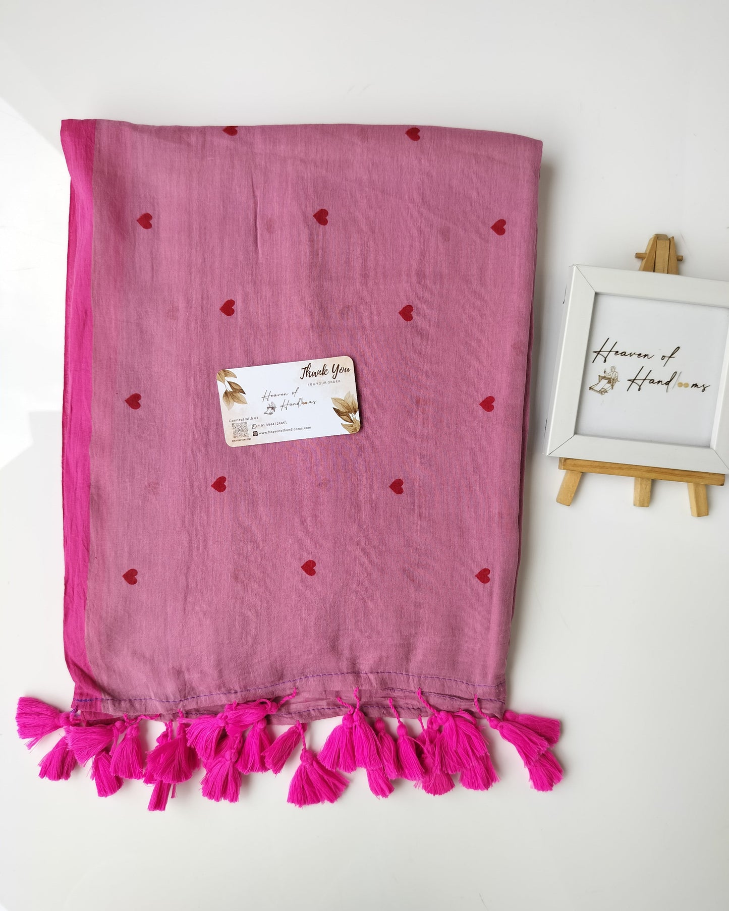 Printed Saree - Panther Pink Tiny Heart