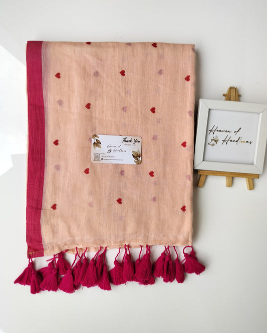 Printed Saree - Salmon Pink Tiny Heart