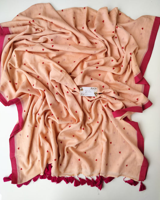 Printed Saree - Salmon Pink Tiny Heart