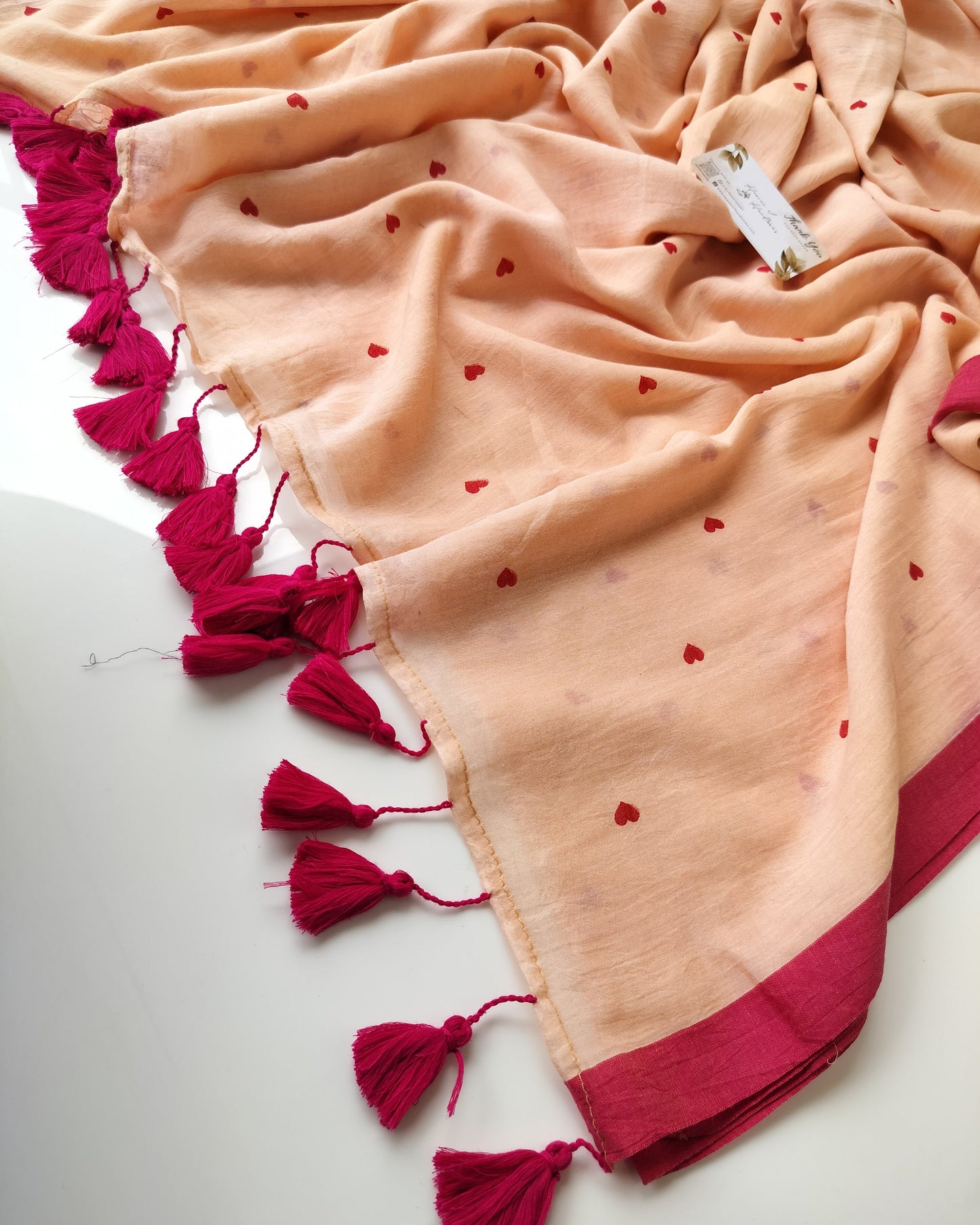 Printed Saree - Salmon Pink Tiny Heart