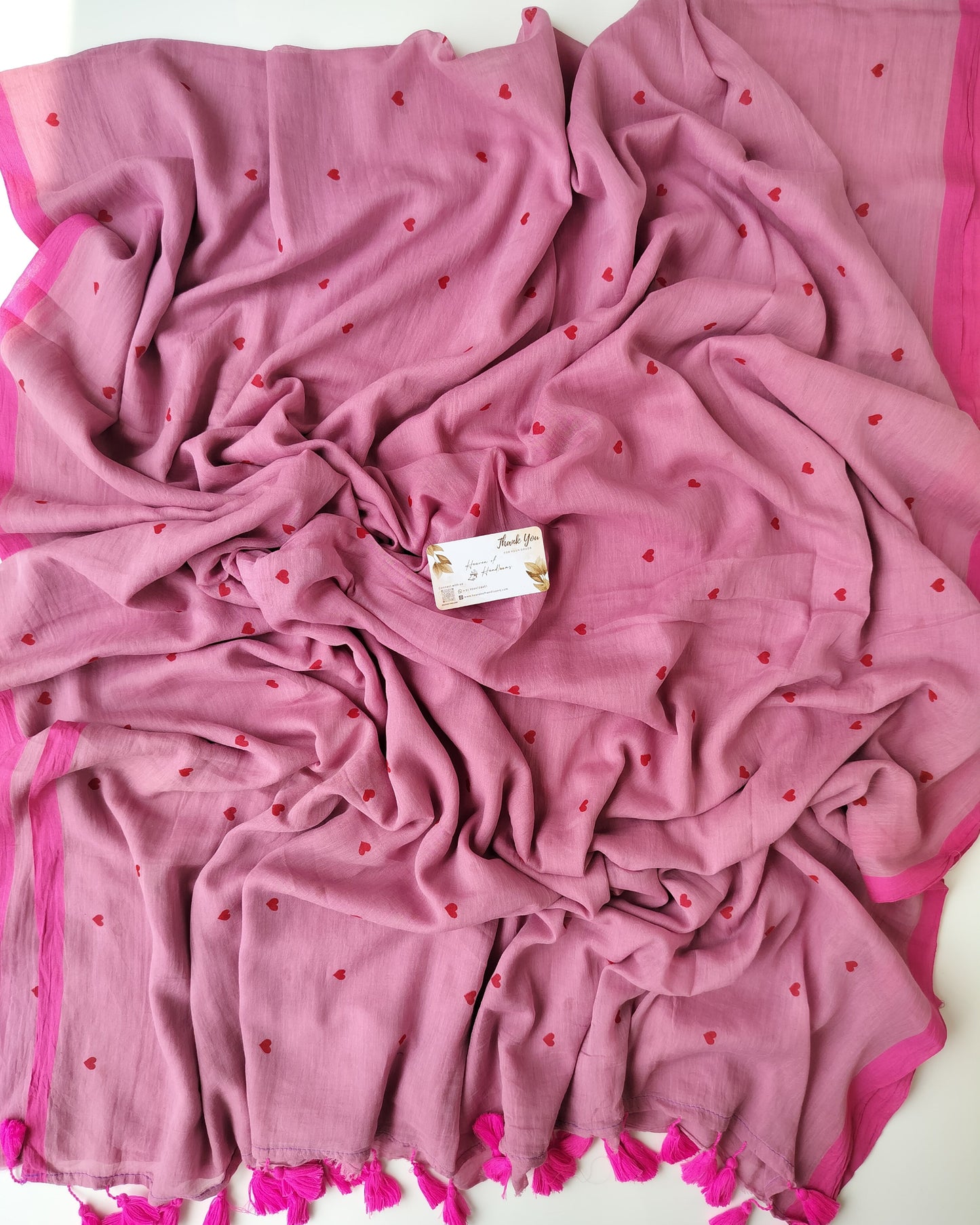 Printed Saree - Panther Pink Tiny Heart