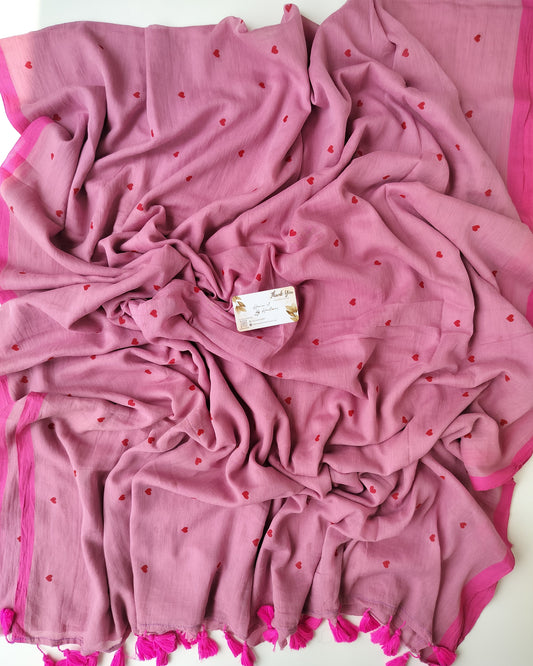 Printed Saree - Panther Pink Tiny Heart