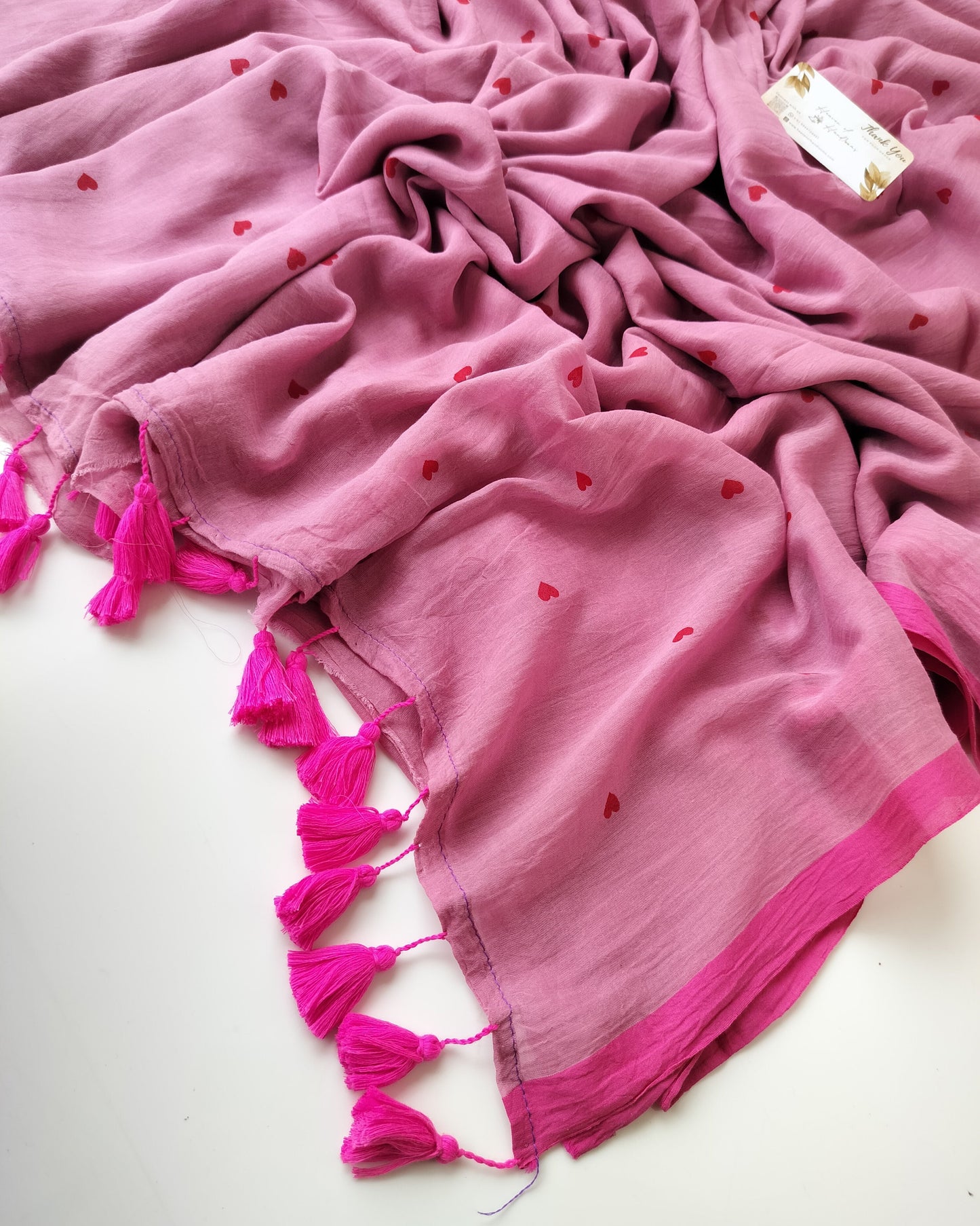 Printed Saree - Panther Pink Tiny Heart