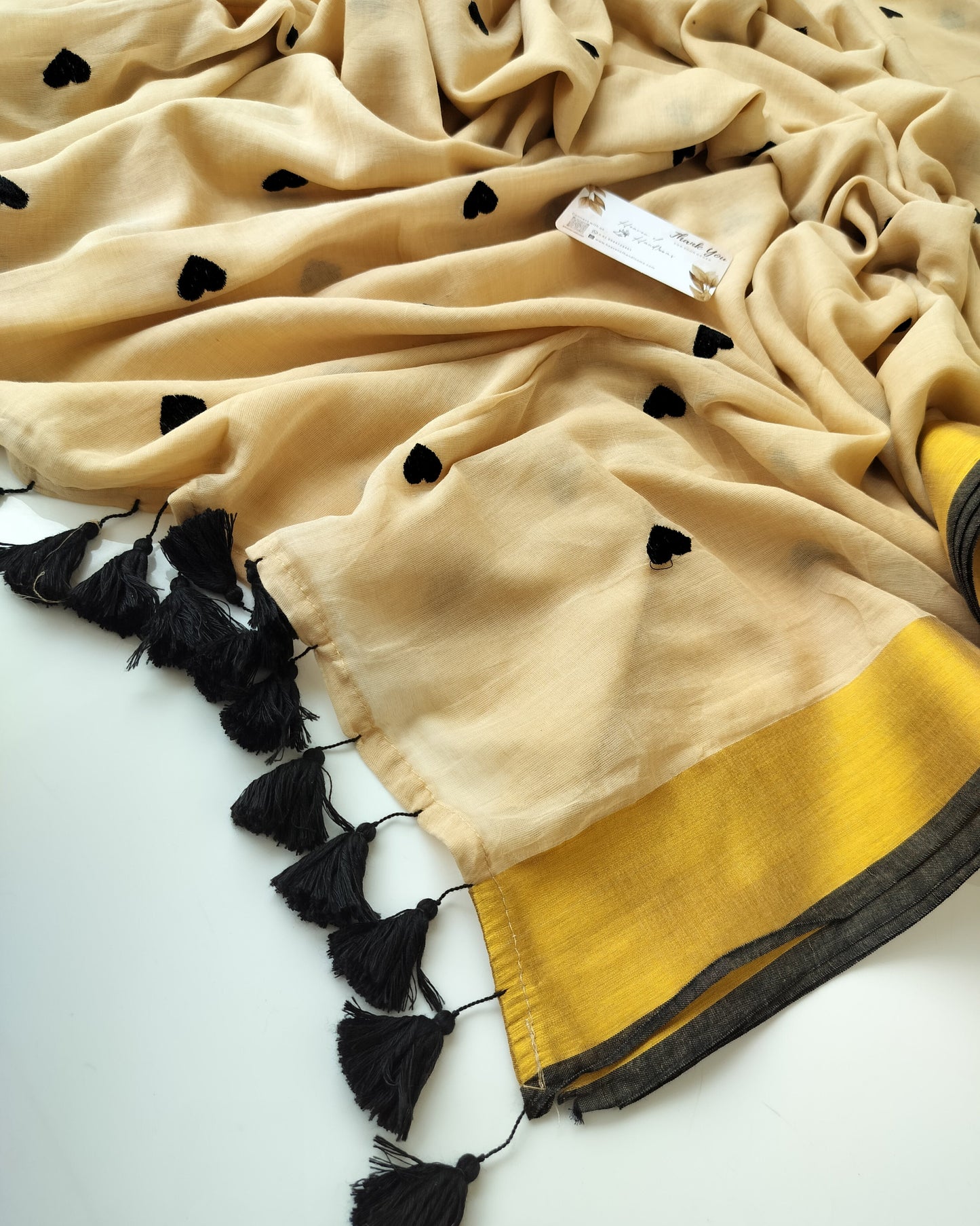 Onam-Vishu Saree - Cream Black Heart