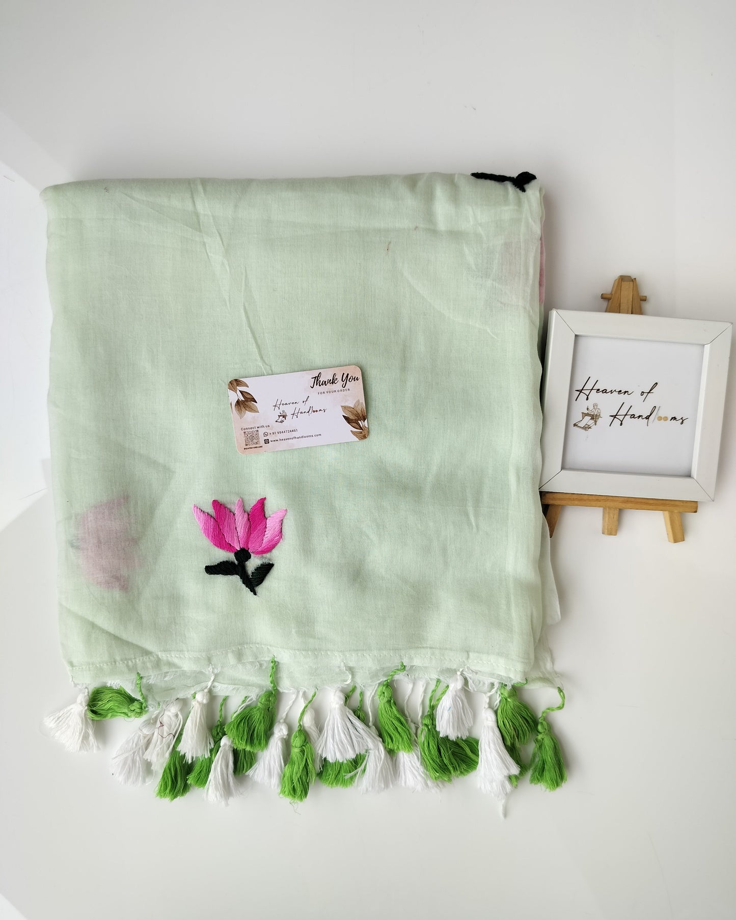 Festive Saree - Hand Stich Lotus Cream