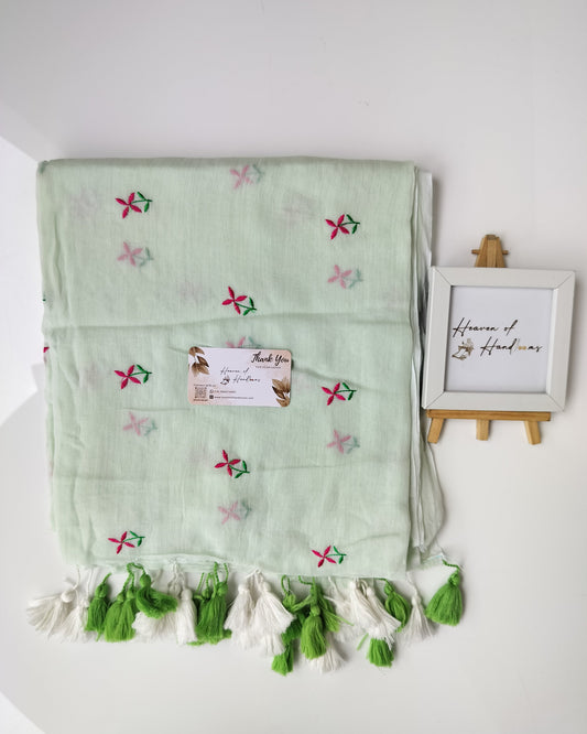 Embroidery Saree -  Mint Tiny Flower