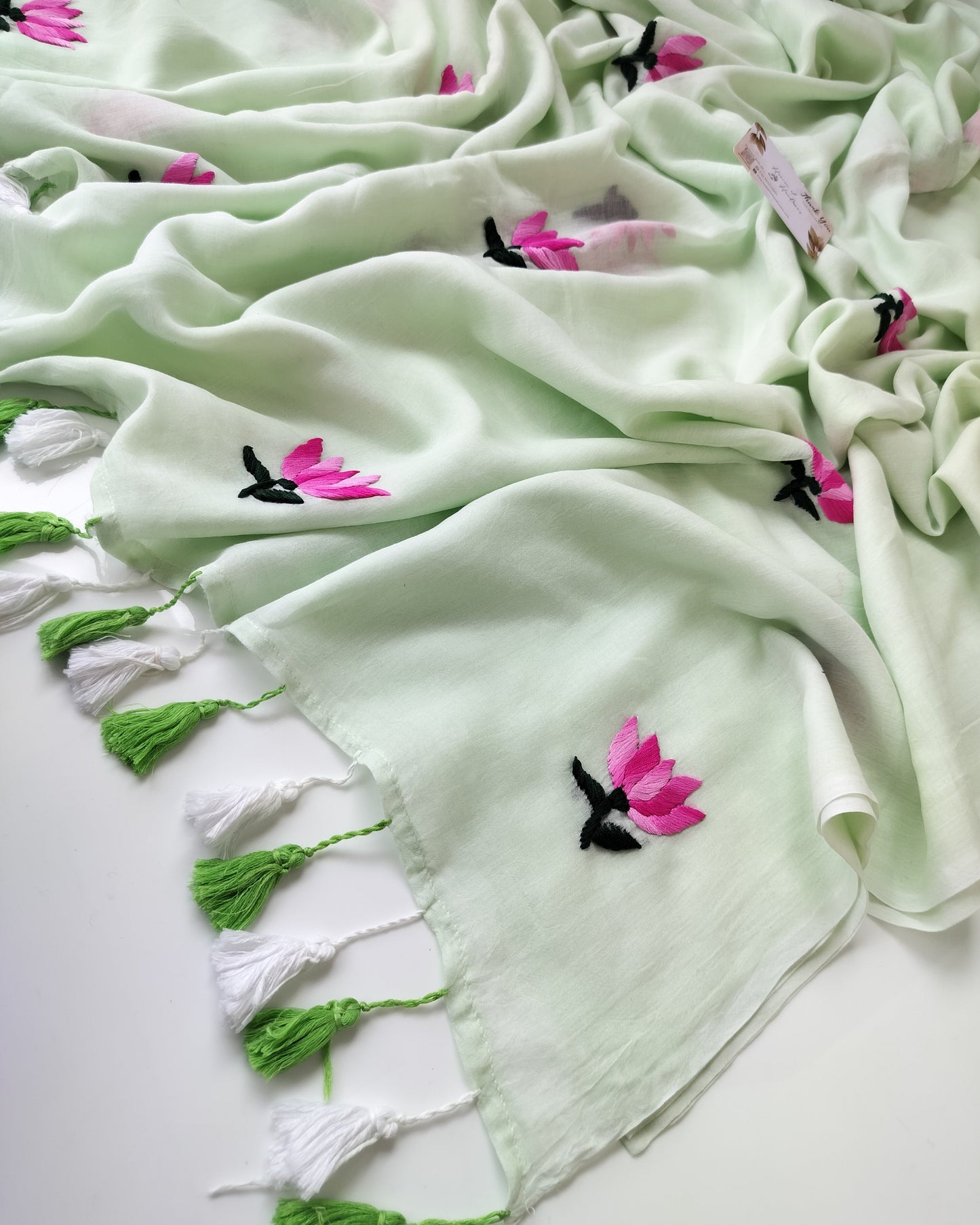 Festive Saree - Hand Stich Lotus Cream