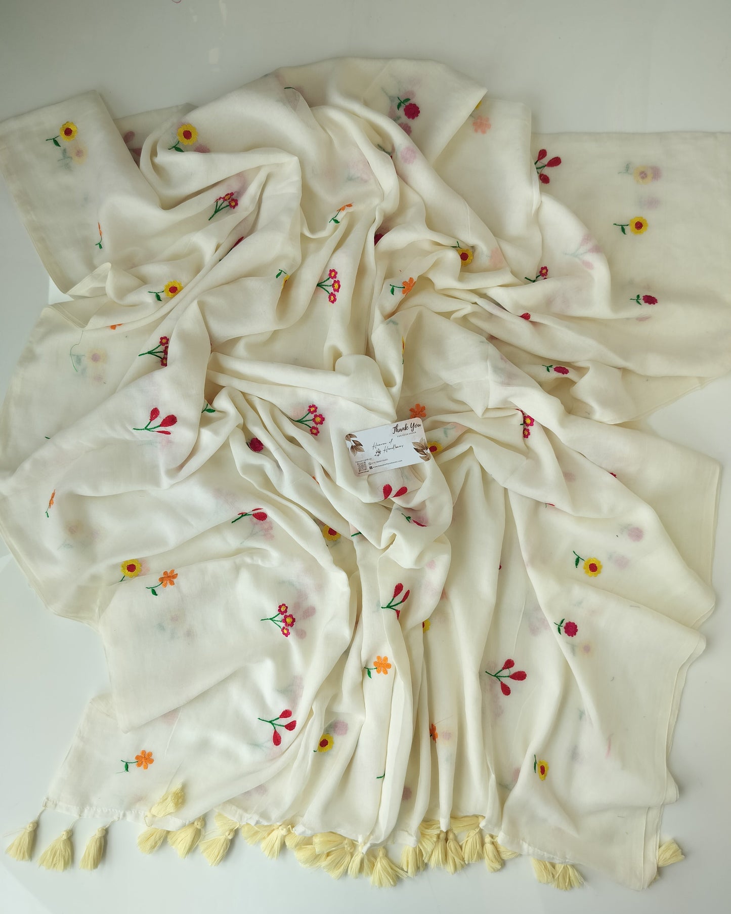 Festive Saree - Cream All Flower