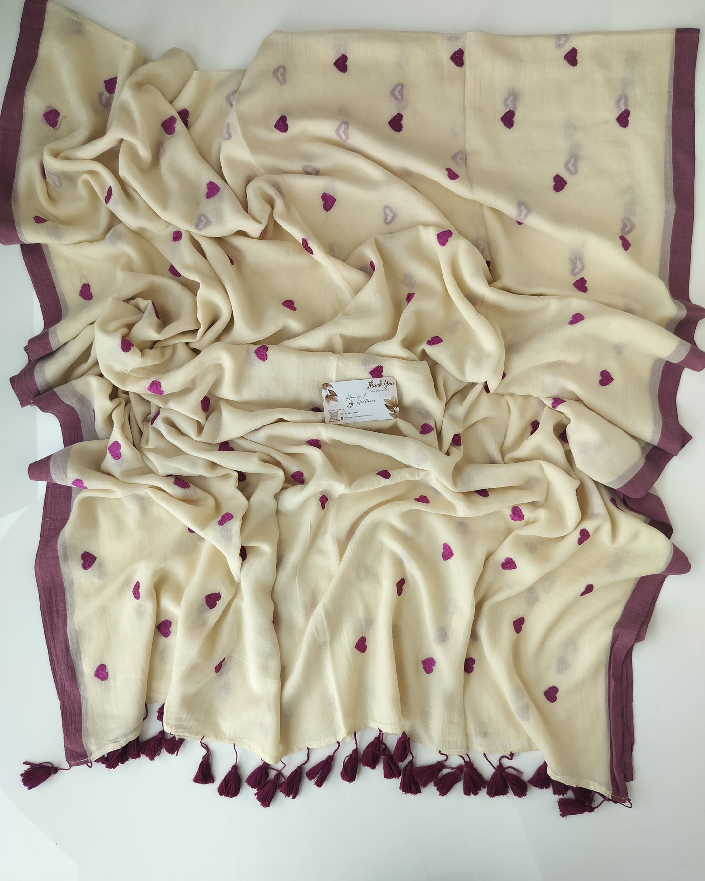 Embroidery Saree - Cream Heart