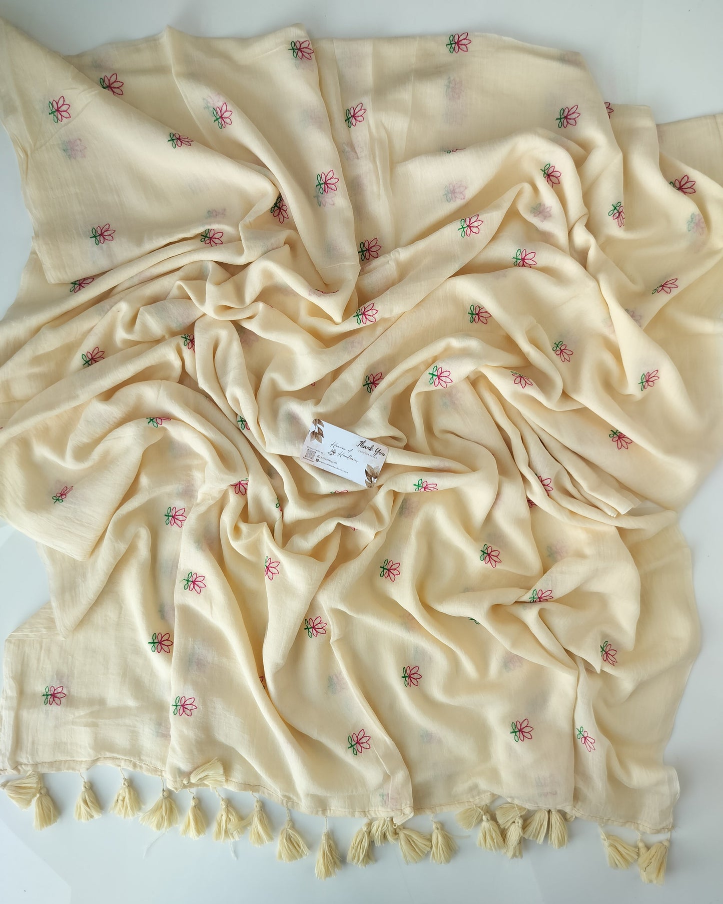 Embroidery Saree -  Cream Tiny Lotus