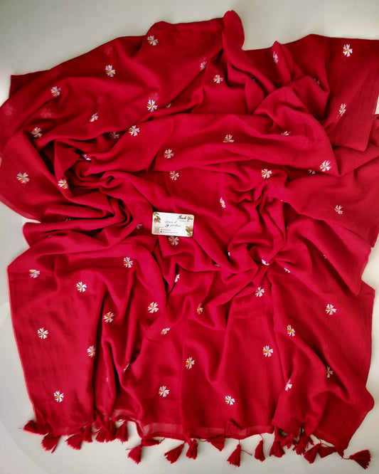 Embroidery Saree - Red Parijat