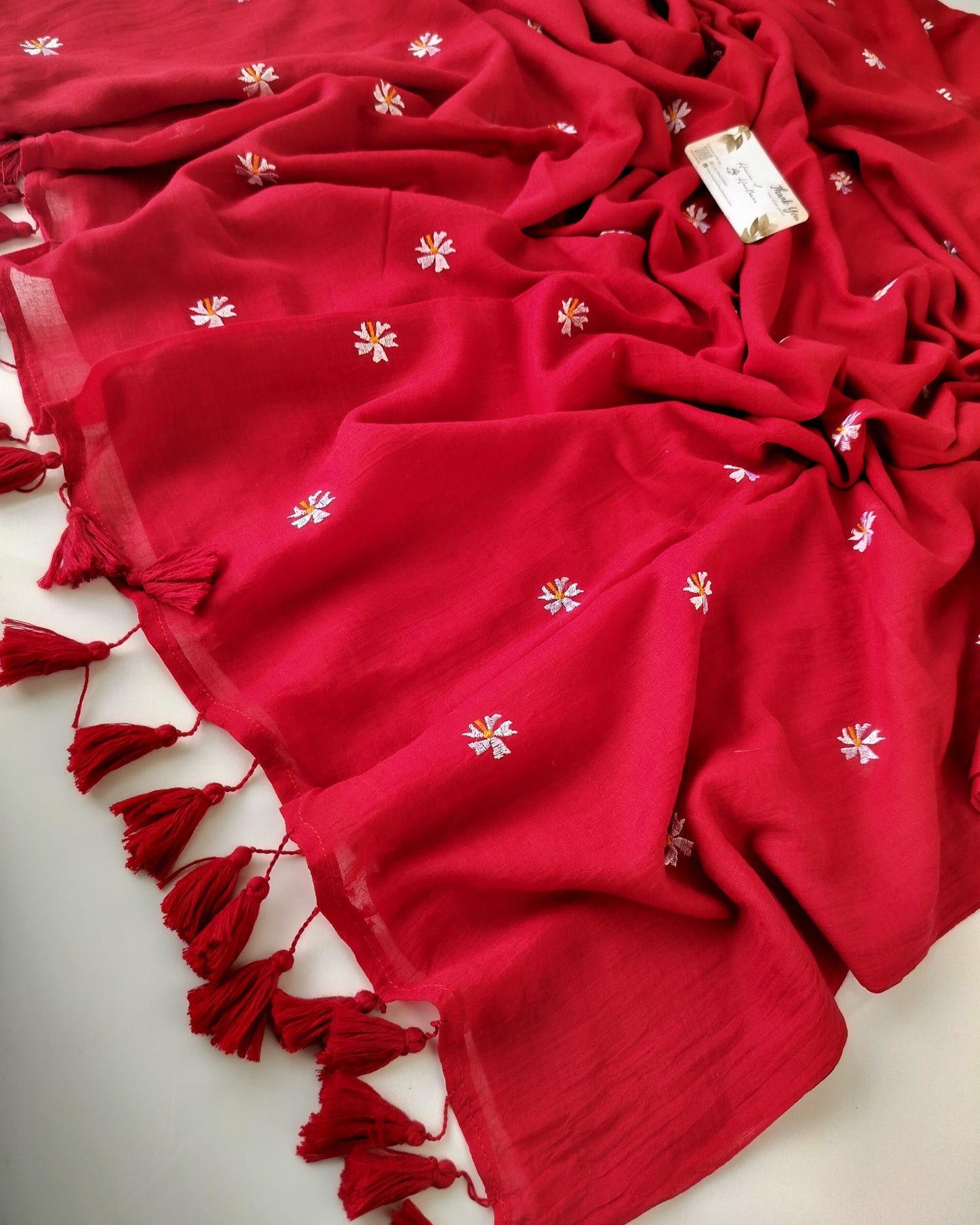 Embroidery Saree - Red Parijat