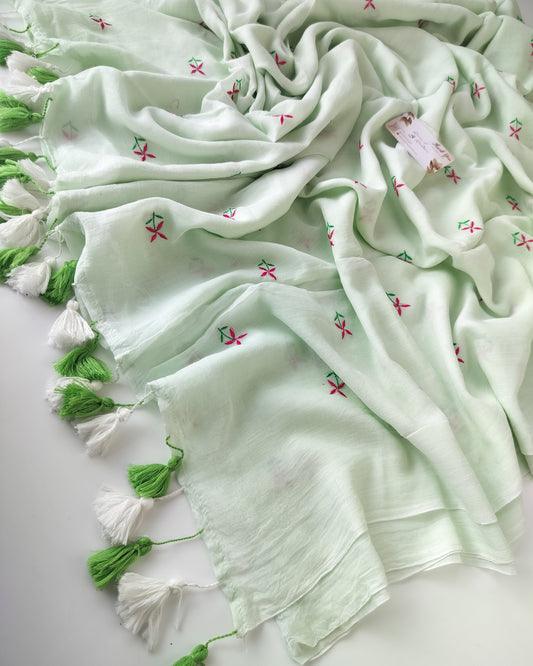 Embroidery Saree -  Mint Tiny Flower