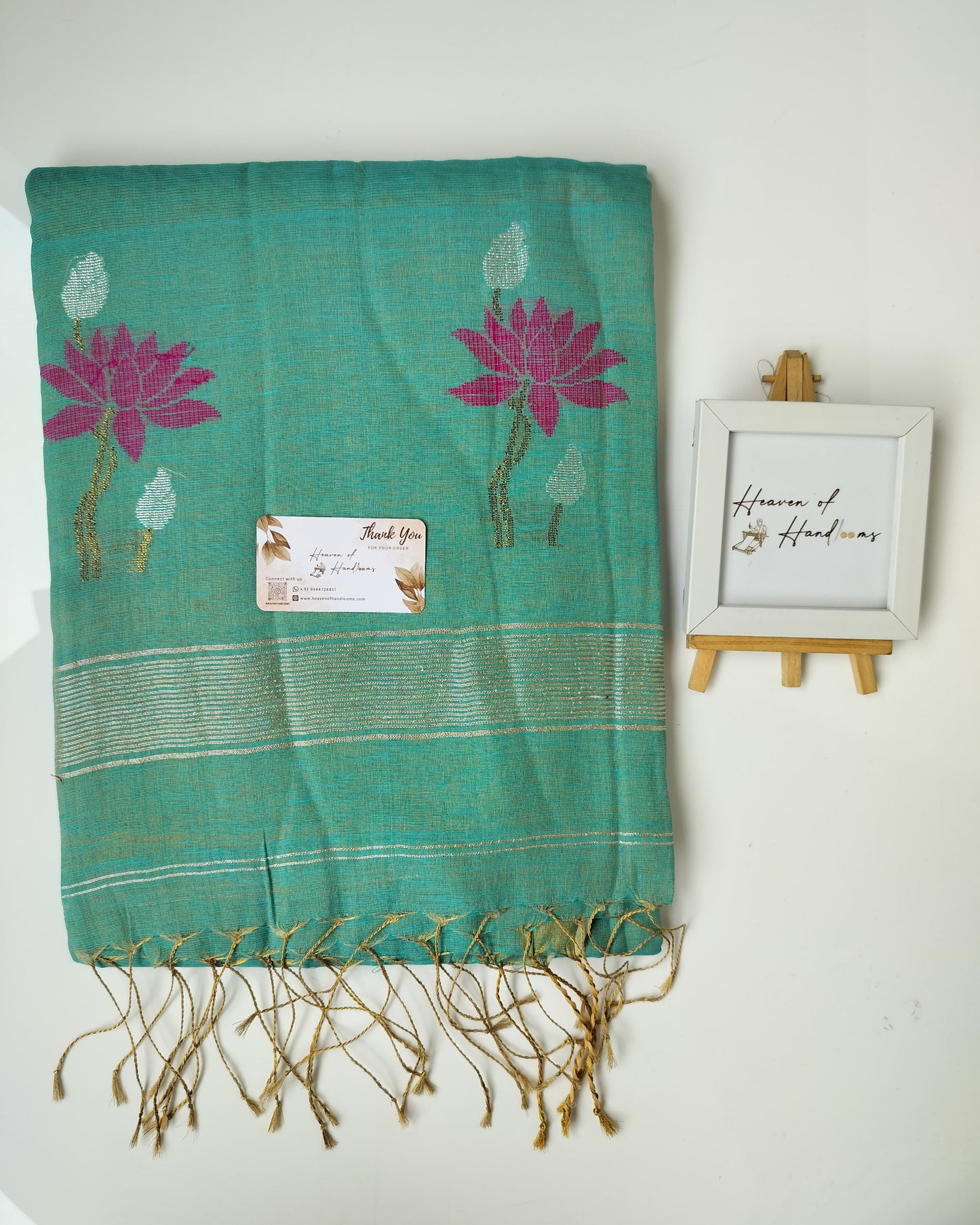 Linen by Linen - Sea Green Linen Jamdani