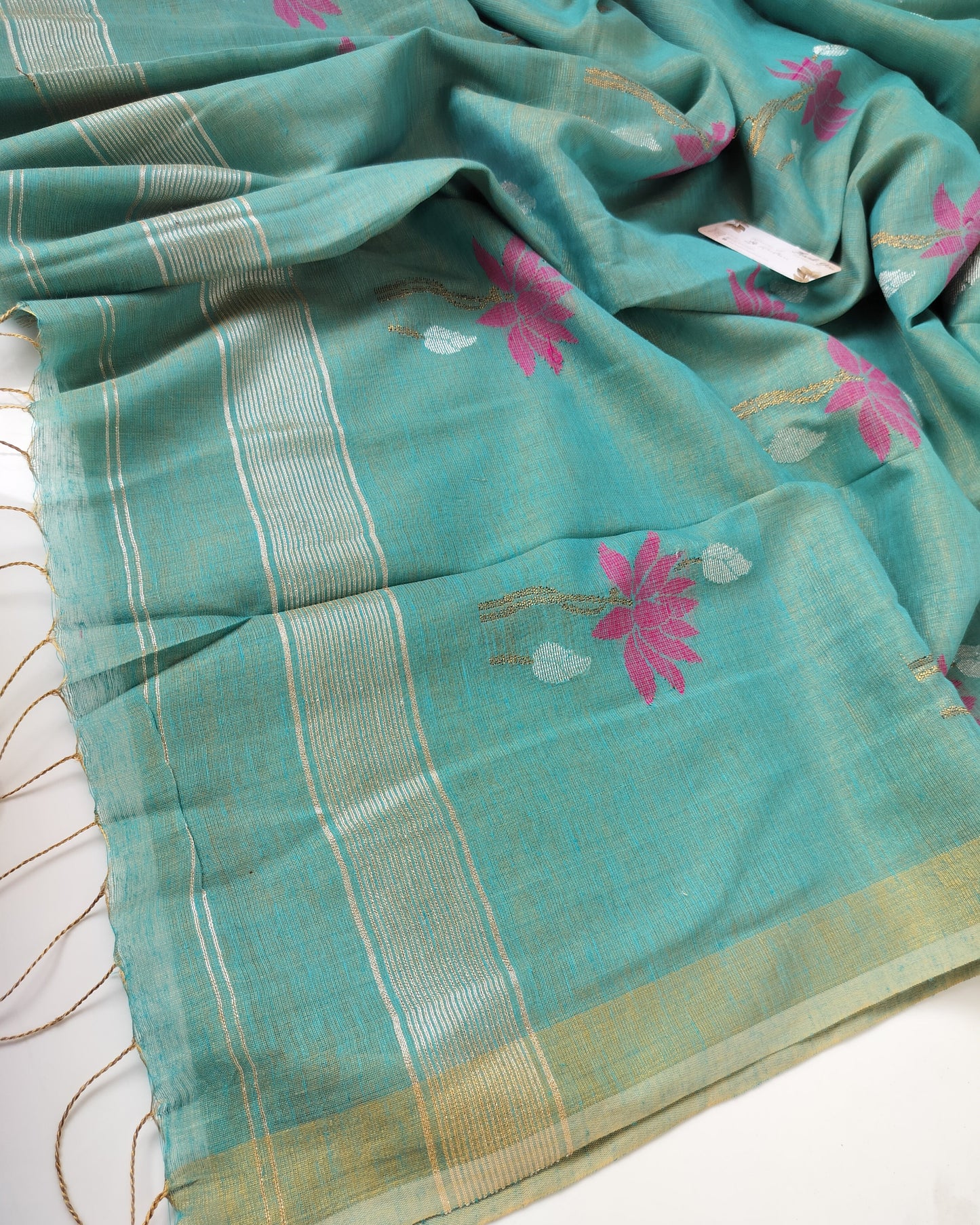 Linen by Linen - Sea Green Linen Jamdani