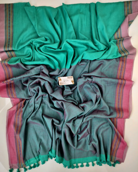 Festive Saree - Sea Green Cotton