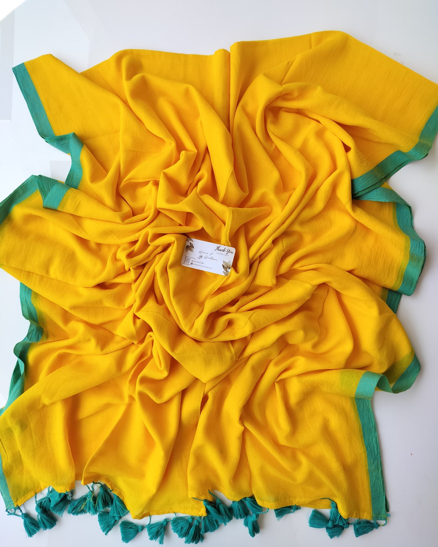 Plain Mul Saree - Mango Yellow