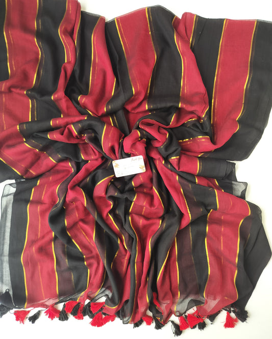Festive Saree - Maroon & Black Stripes