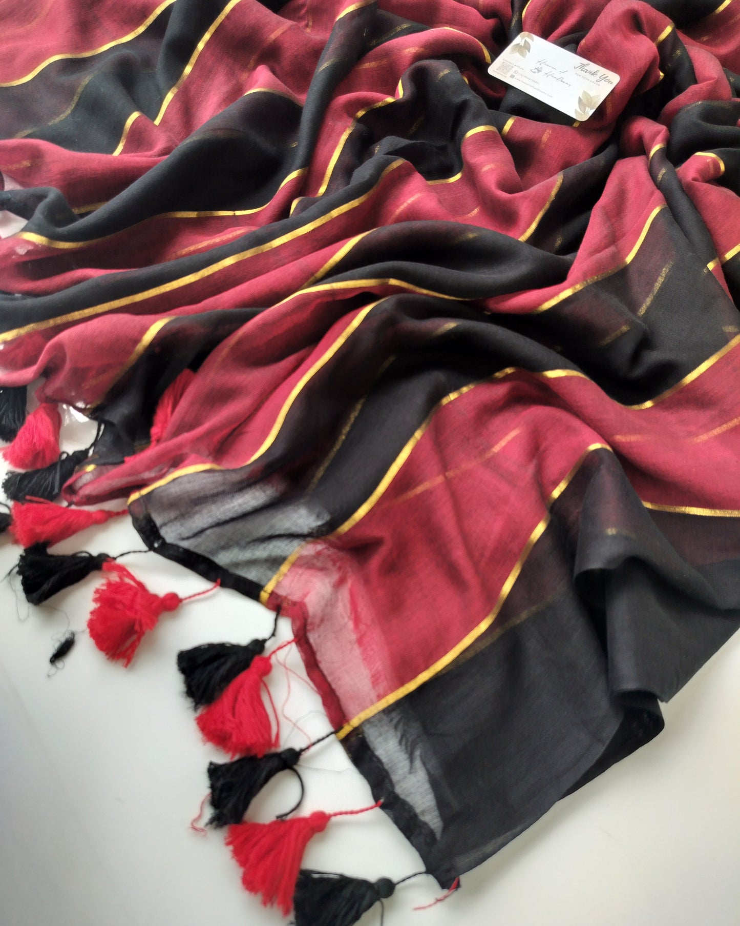 Festive Saree - Maroon & Black Stripes