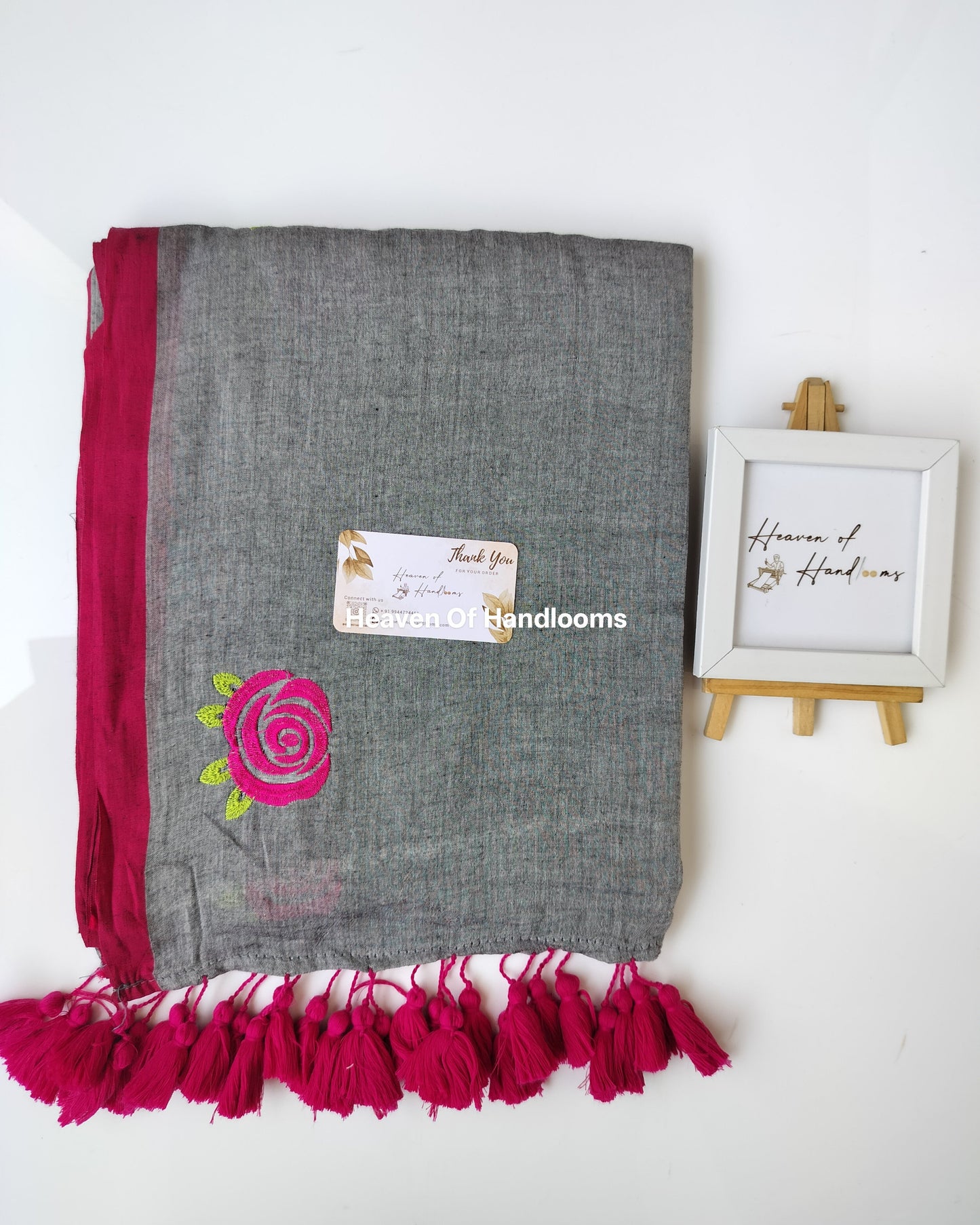 Embroidery Saree - Grey Shaded Rose