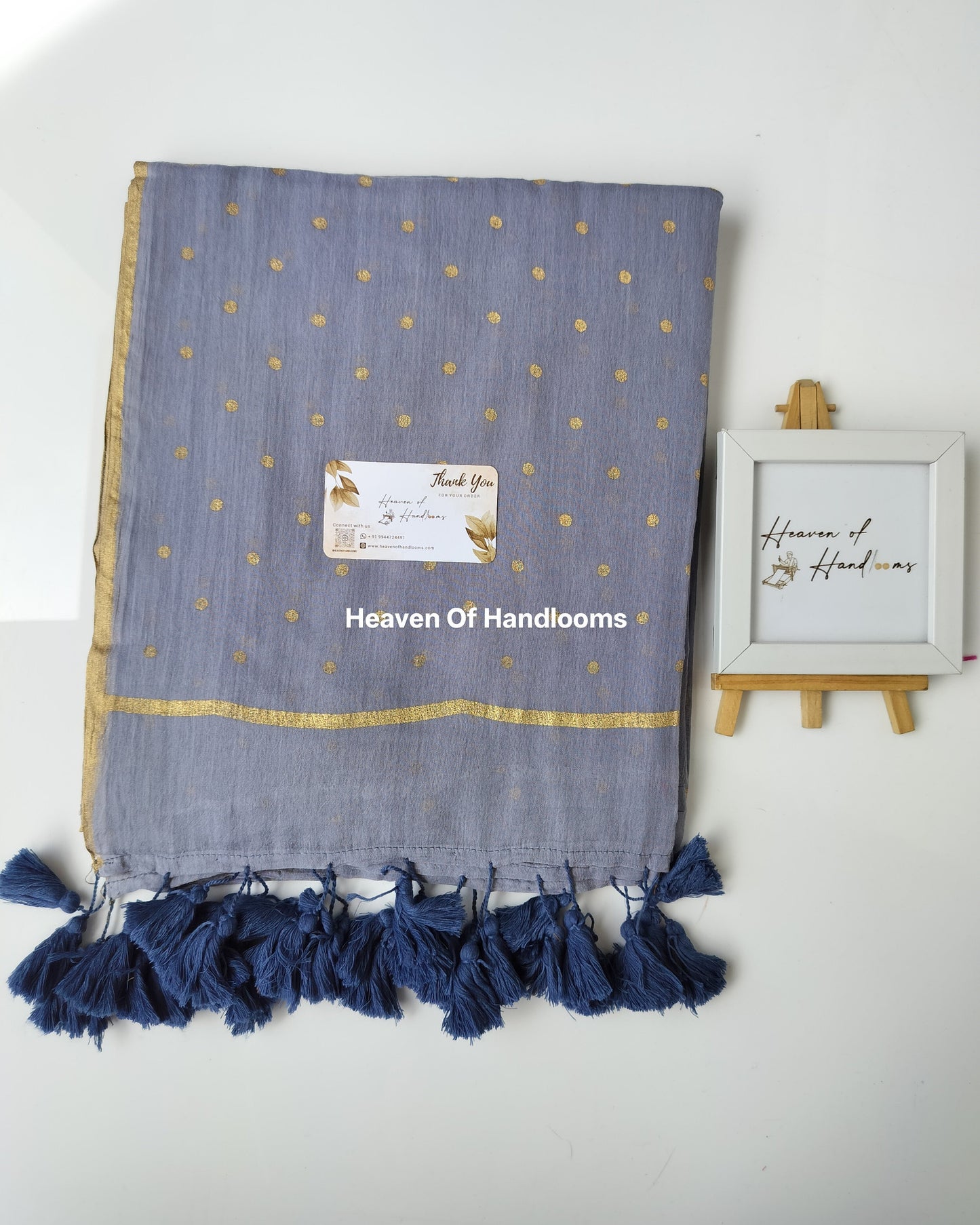 Printed Saree - Grey Golden Polka Dot