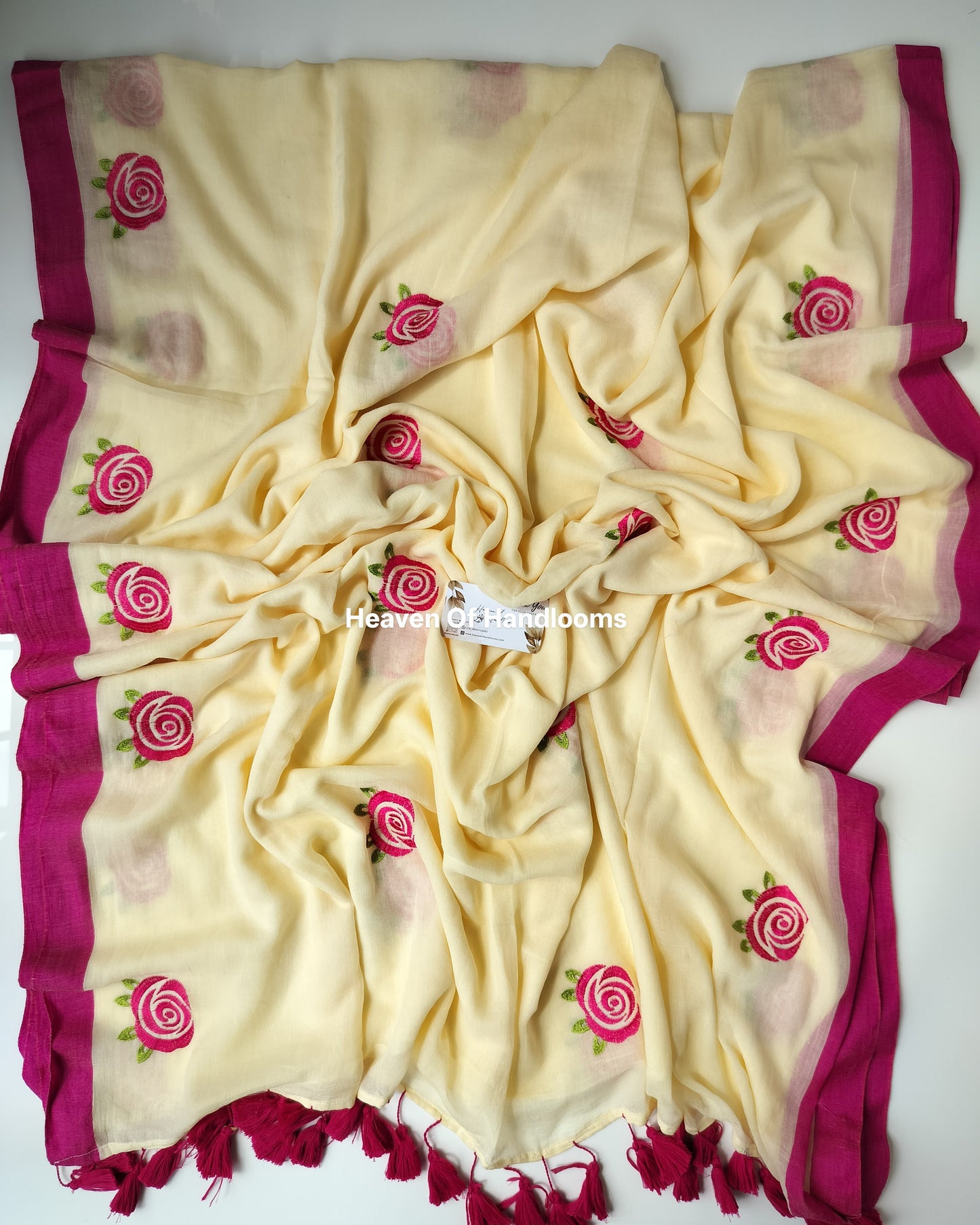 Embroidery Saree - Cream Rose