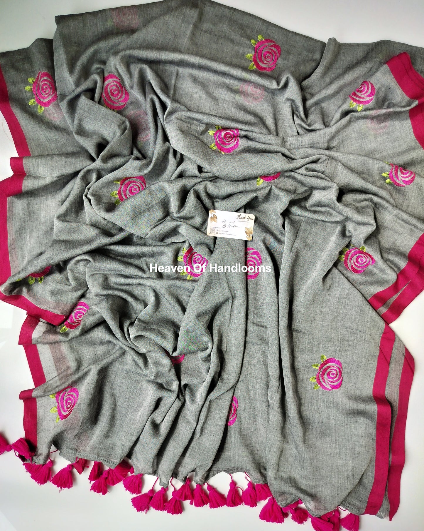 Embroidery Saree - Grey Shaded Rose