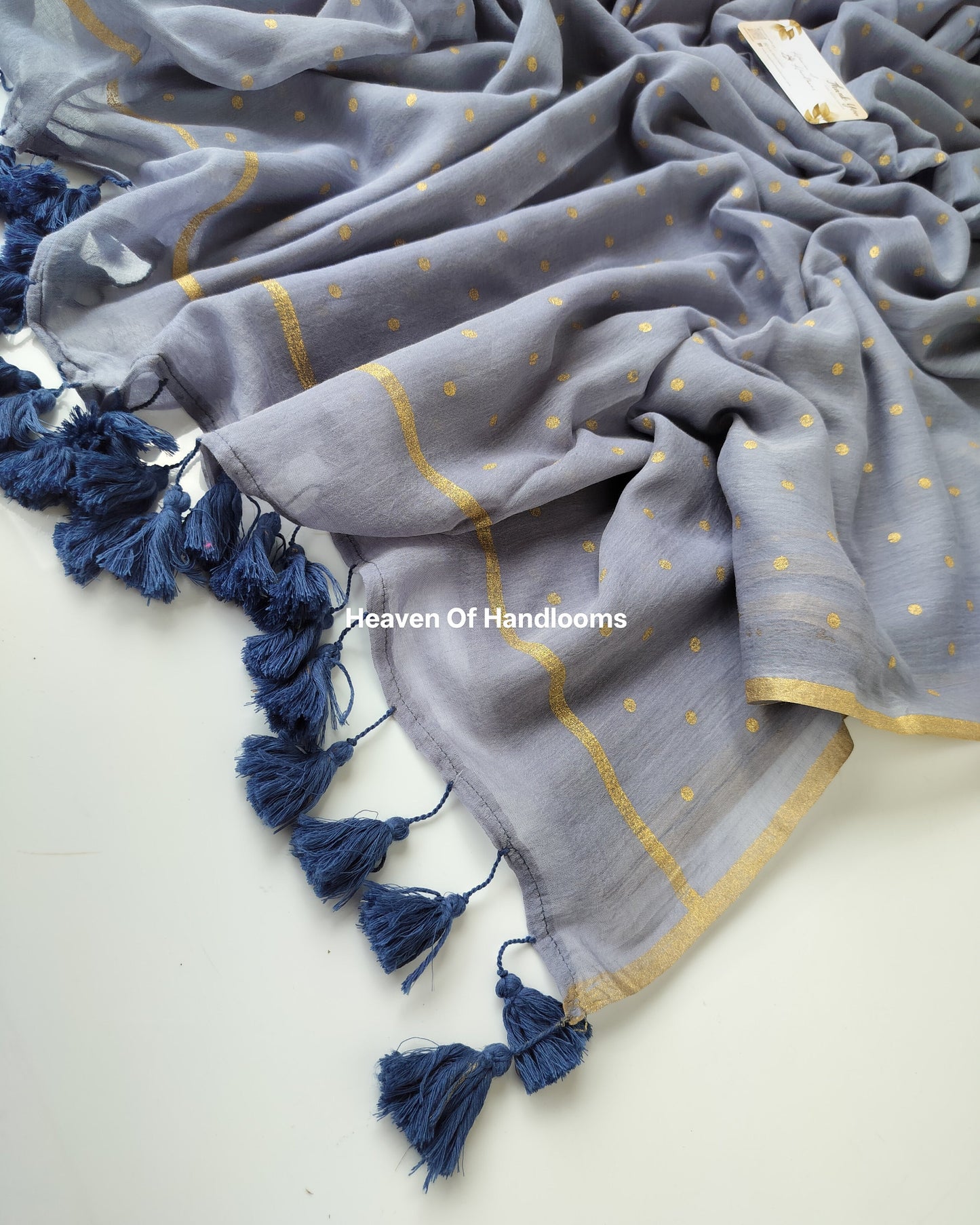 Printed Saree - Grey Golden Polka Dot