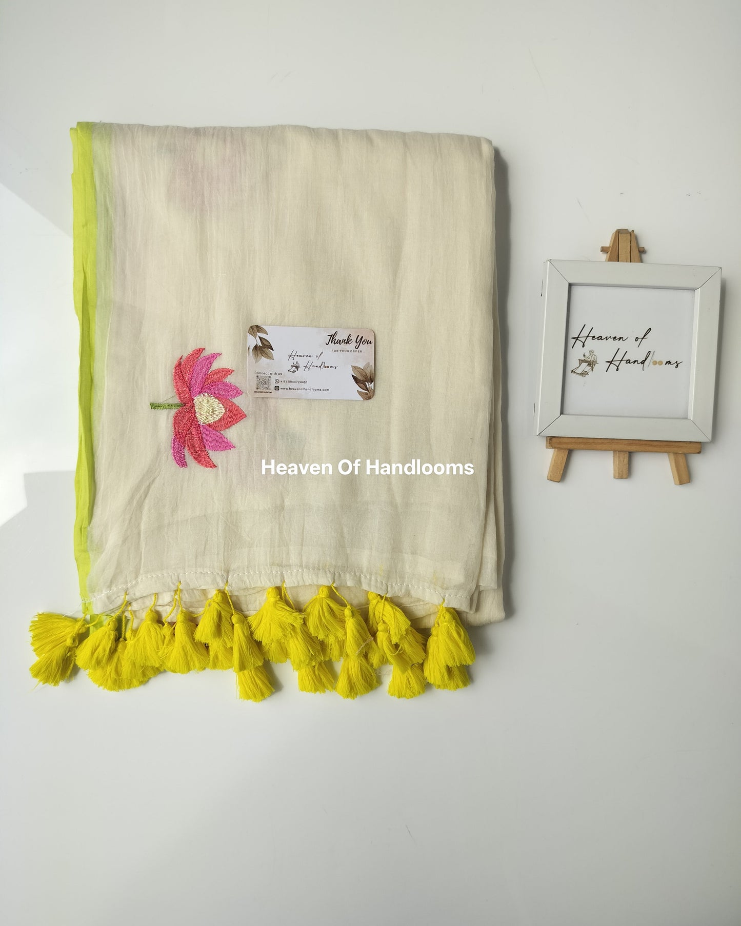 Embroidery Saree - Lotus Lemon Border