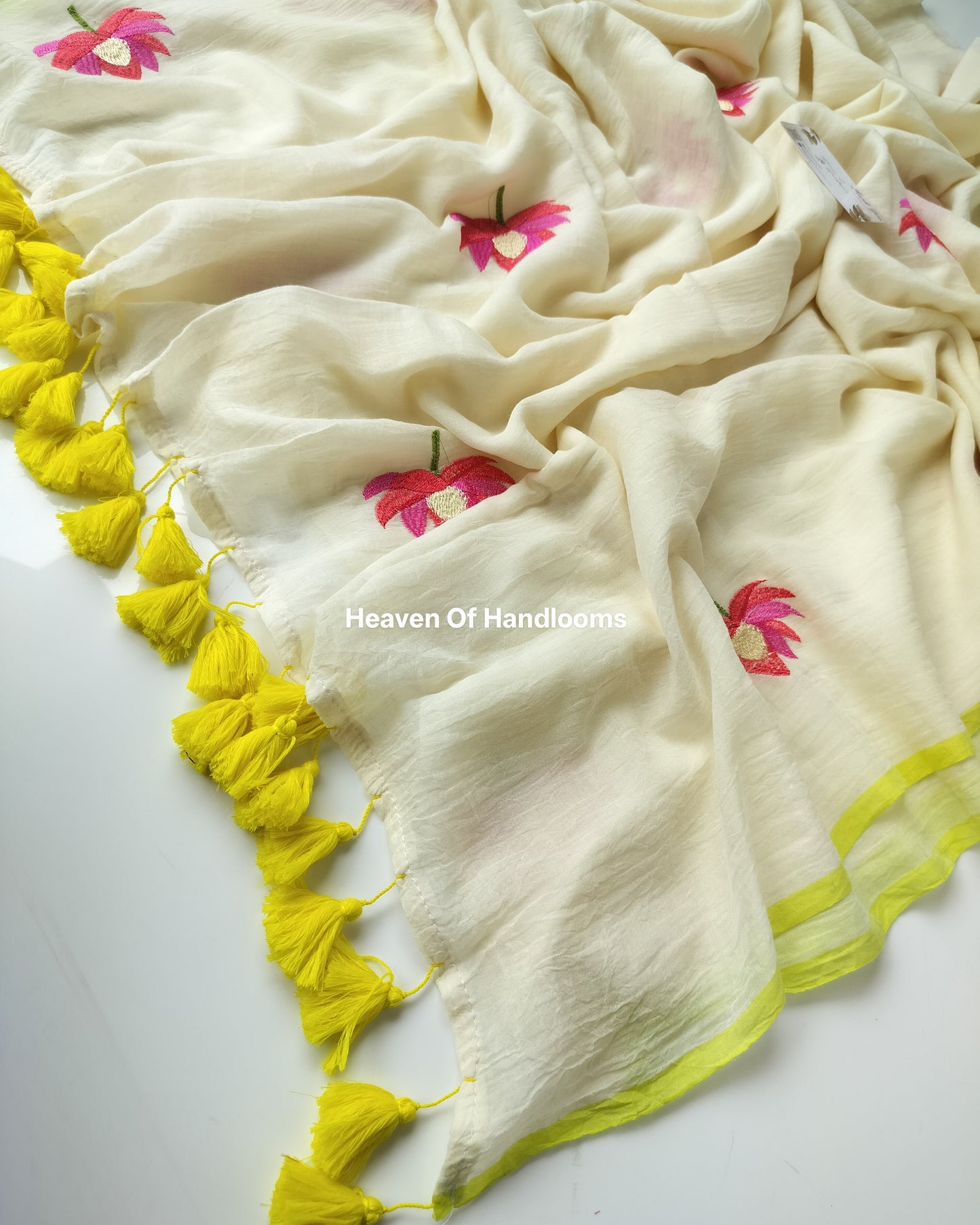 Embroidery Saree - Lotus Lemon Border