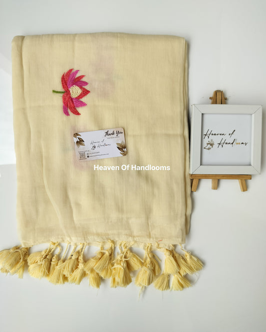 Embroidery Saree -  Cream Lotus