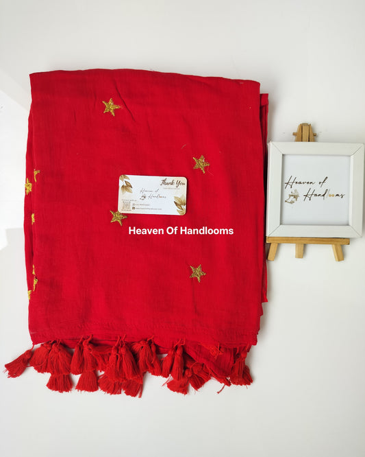 Embroidery Saree - Red Star