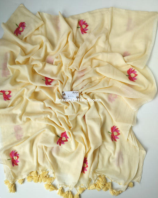 Embroidery Saree -  Cream Lotus