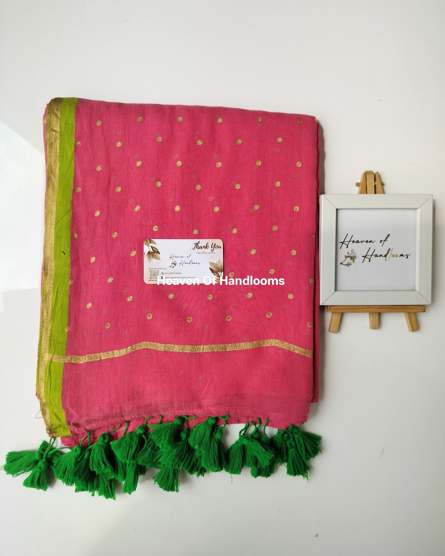 Printed Saree - French Rose with Golden Polka Dot