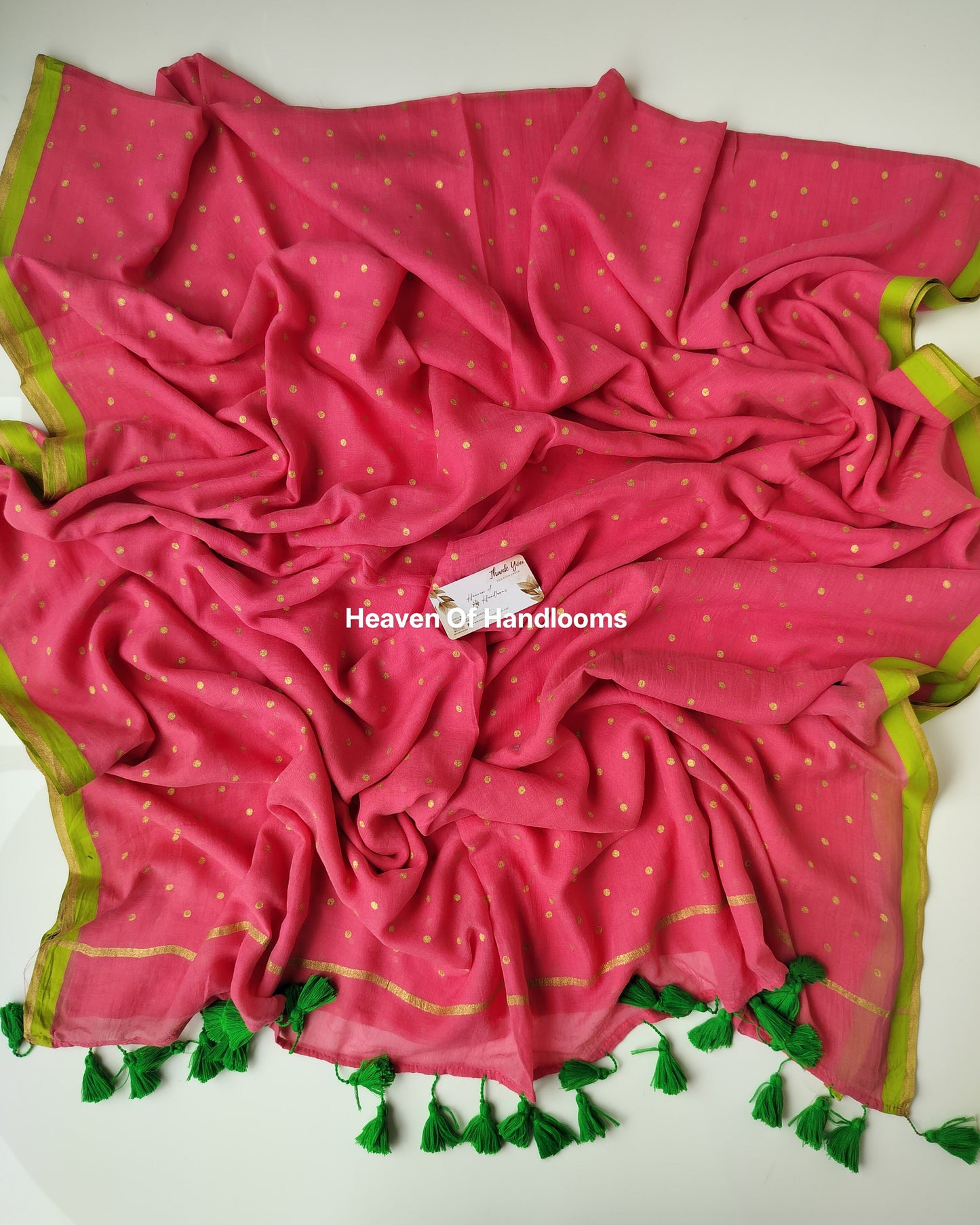 Printed Saree - French Rose with Golden Polka Dot