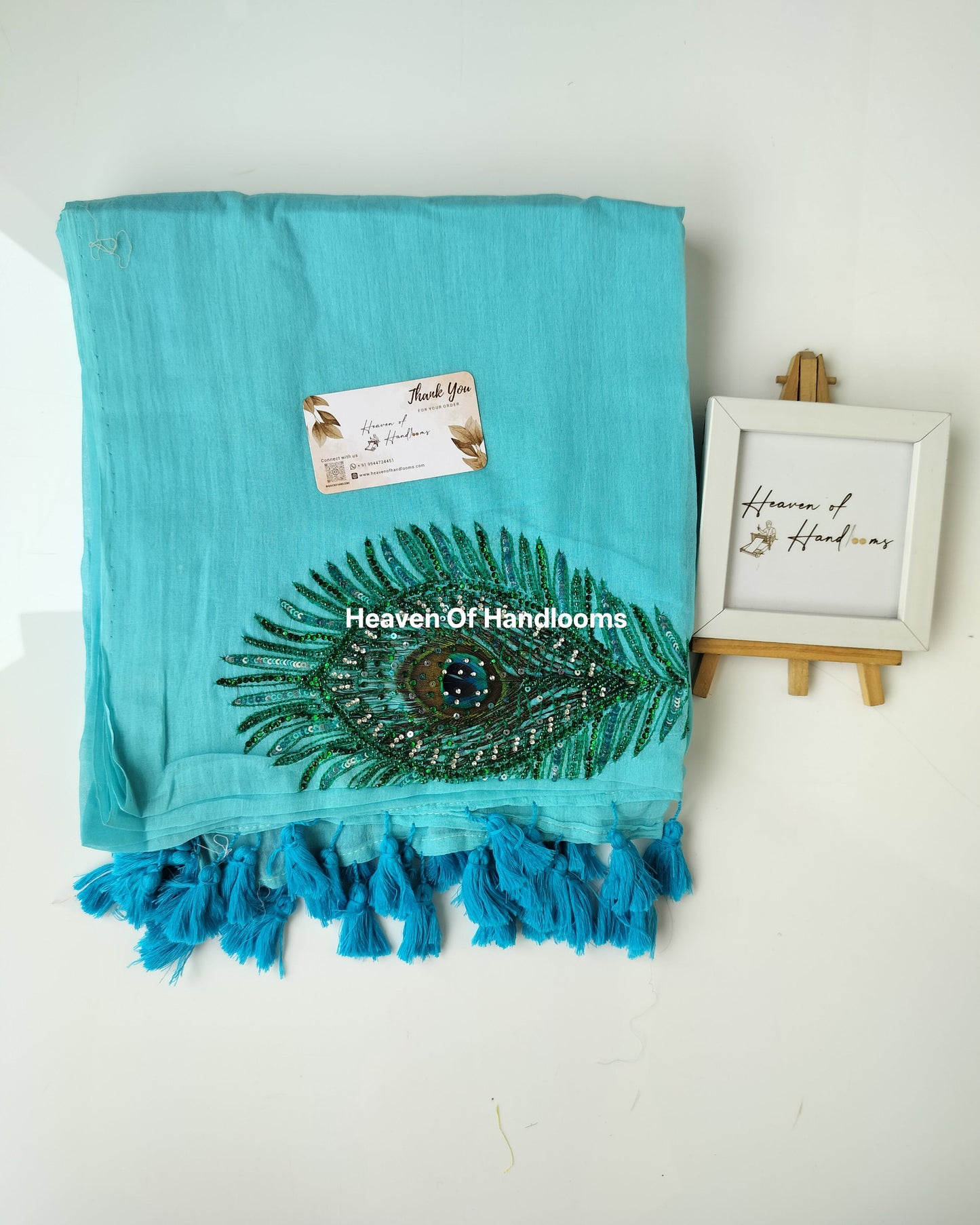 Premium Hand Stitch - Blue Feather