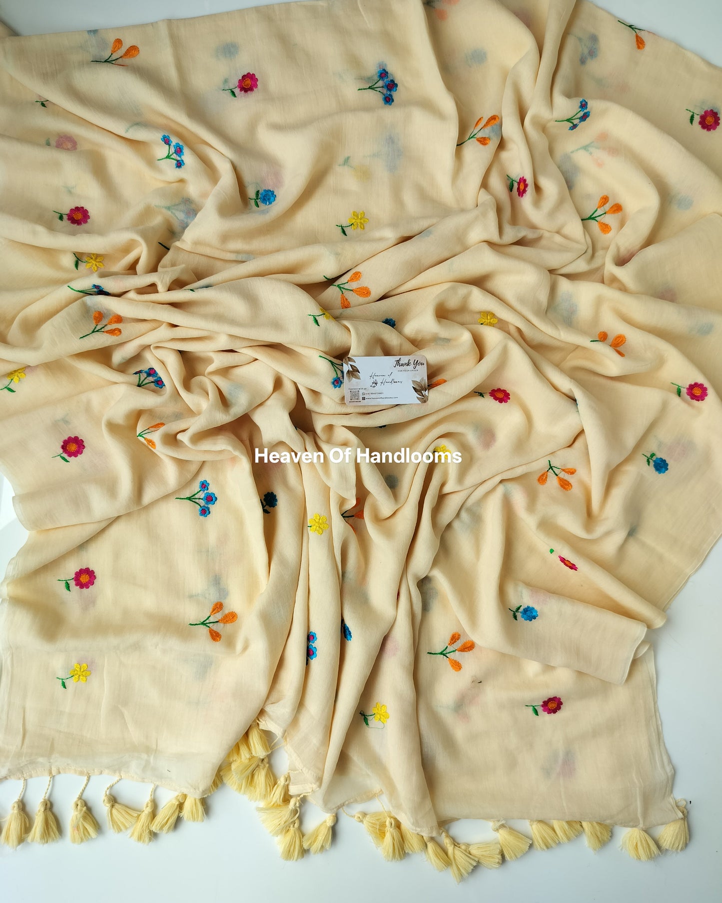 Embroidery Saree -  Cream Bunch