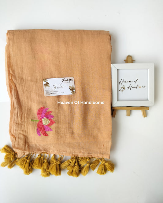 Embroidery Saree - Hazelnut Lotus