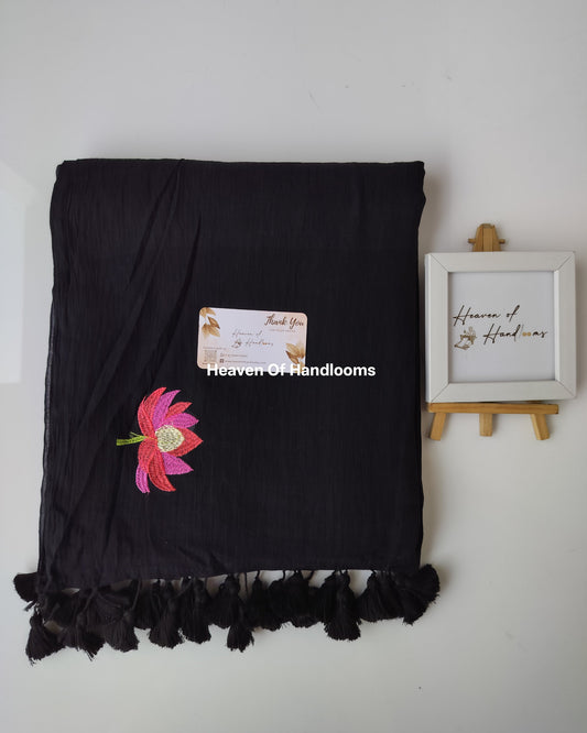 Embroidery Saree - Black Lotus