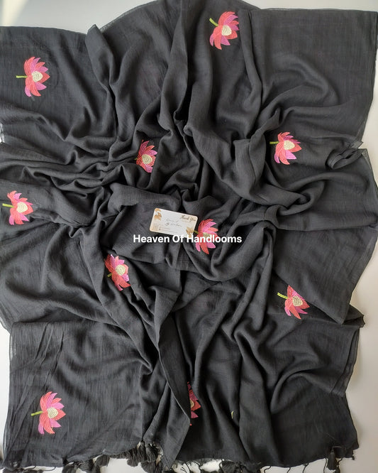 Embroidery Saree - Black Lotus